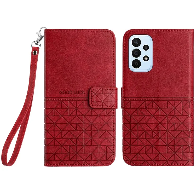 For Samsung Galaxy A33 5G Microfiber Leather Phone Case Geometric Imprinted Cover with Stand Wallet - Red
