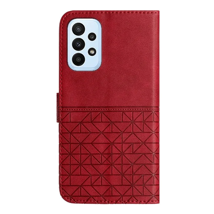 For Samsung Galaxy A33 5G Microfiber Leather Phone Case Geometric Imprinted Cover with Stand Wallet - Red