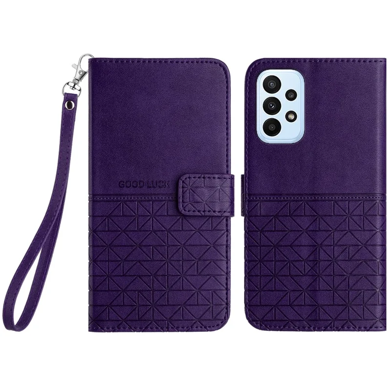 For Samsung Galaxy A33 5G Microfiber Leather Phone Case Geometric Imprinted Cover with Stand Wallet - Purple