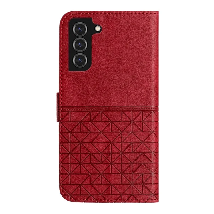 Para Samsung Galaxy S22+ 5G Microfiber Leather Wallet Stand Case Geometric Imprinted Phone Cover - Red