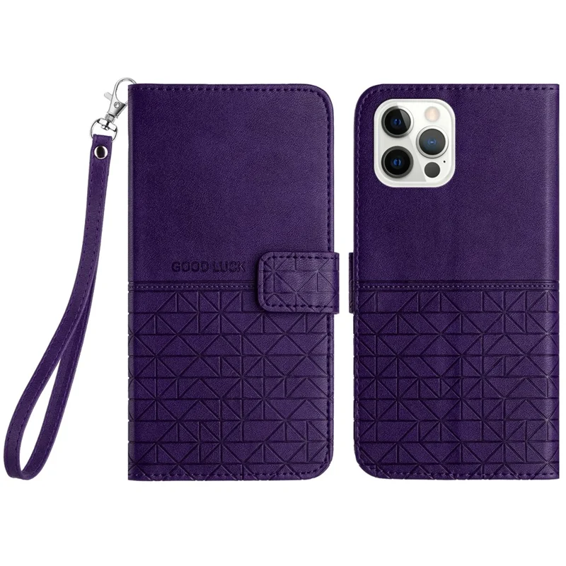 Phone Wallet Case for iPhone 14 Pro , Microfiber Leather Geometric Imprinted Cover with Stand - Purple