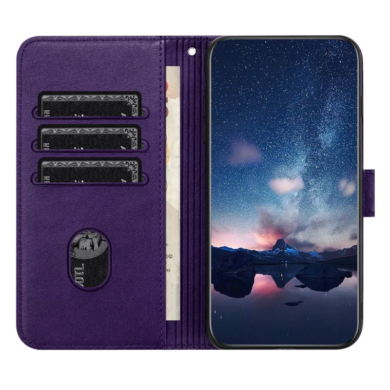 Phone Wallet Case for iPhone 14 Pro , Microfiber Leather Geometric Imprinted Cover with Stand - Purple