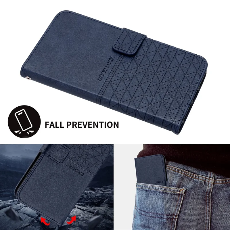 Phone Wallet Case for iPhone 14 Pro , Microfiber Leather Geometric Imprinted Cover with Stand - Blue