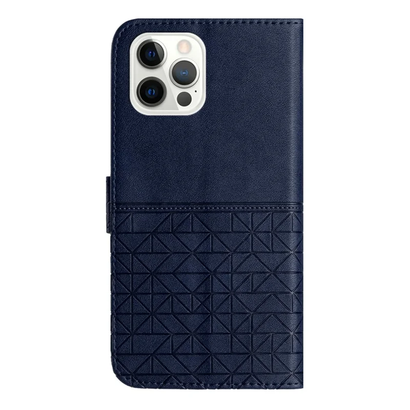 Phone Wallet Case for iPhone 14 Pro , Microfiber Leather Geometric Imprinted Cover with Stand - Blue