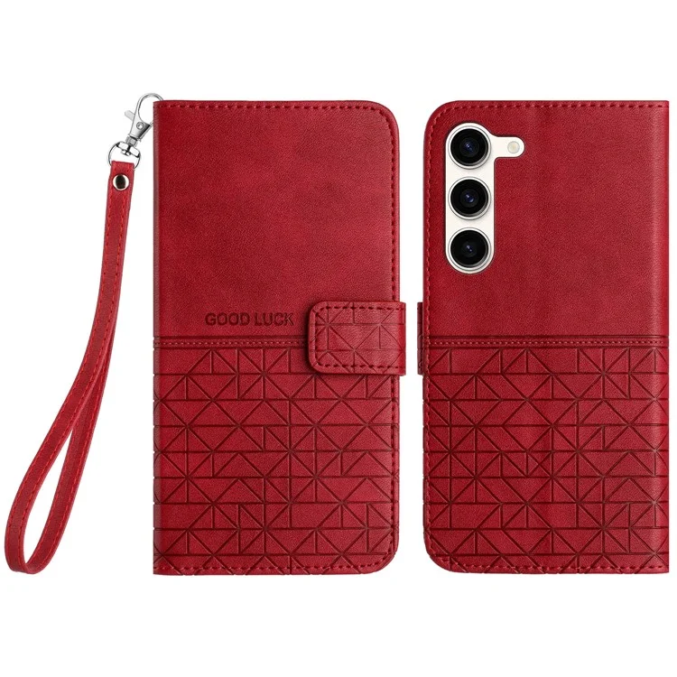 Pour Samsung Galaxy S23 Geometric Imprinted Phone Wallet Case Stand Microfiber Leather Cover - Rouge