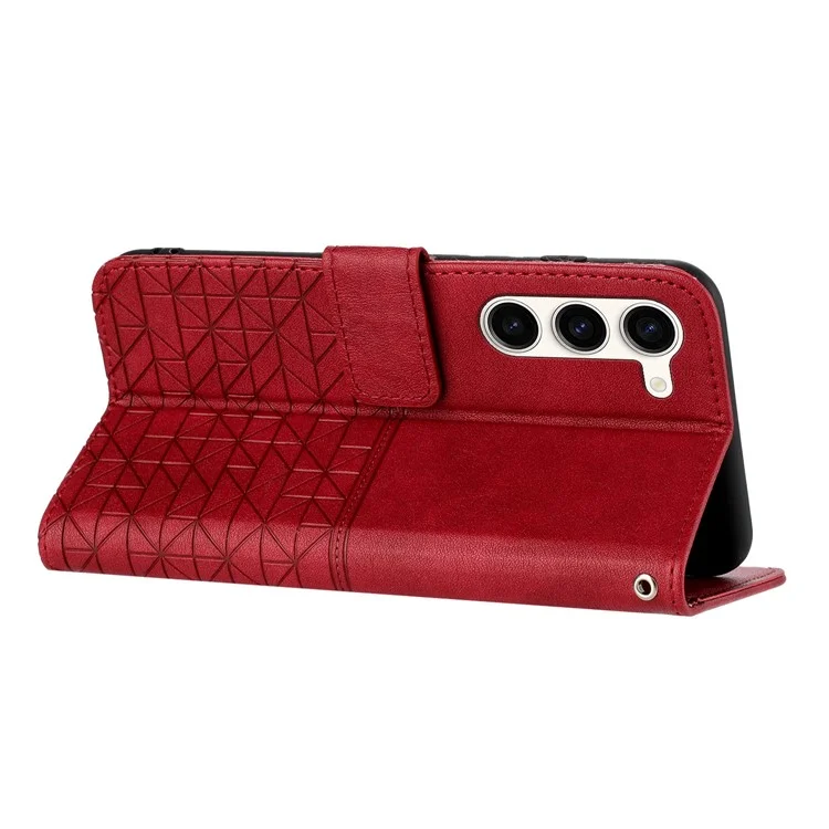 Pour Samsung Galaxy S23 Geometric Imprinted Phone Wallet Case Stand Microfiber Leather Cover - Rouge