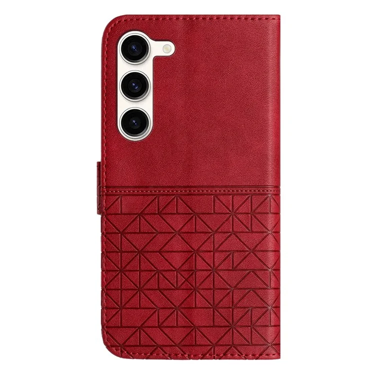 Pour Samsung Galaxy S23 Geometric Imprinted Phone Wallet Case Stand Microfiber Leather Cover - Rouge