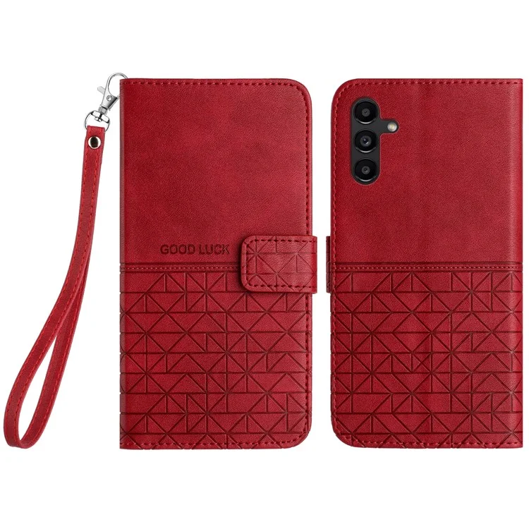 Phone Case for Samsung Galaxy S23 FE , Wallet Stand Geometric Imprinted Microfiber Leather Cover - Red