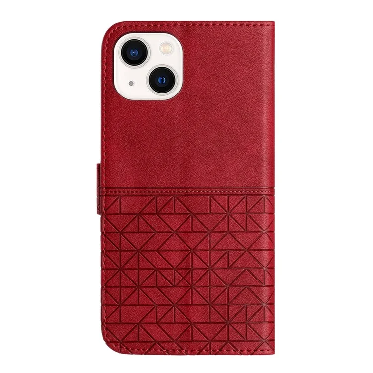 Microfiber Leather Wallet Stand Case for iPhone 14 / 13 , Geometric Imprinted Anti-drop Phone Cover - Red