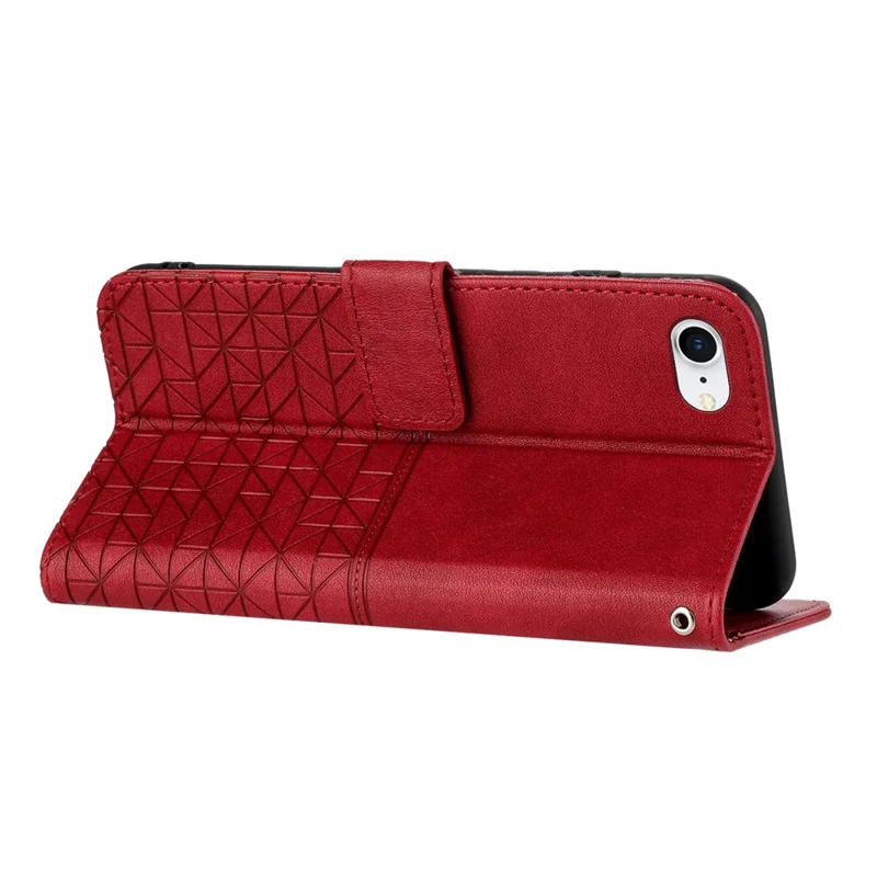 For iPhone 6 / 6s / 7 / 8 / SE (2020) / SE (2022) Stand Wallet Case Microfiber Leather Imprinted Phone Cover - Red