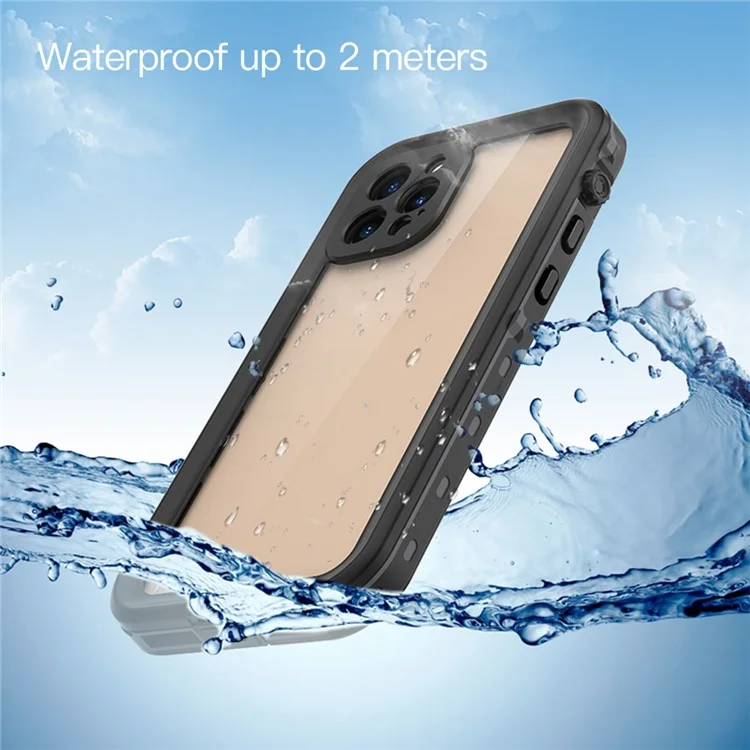 REDPEPPER Dot+ Series IP68 Waterproof Case for iPhone 12 Pro Max , PC+TPU Full Body Shockproof Clear Phone Cover - Black