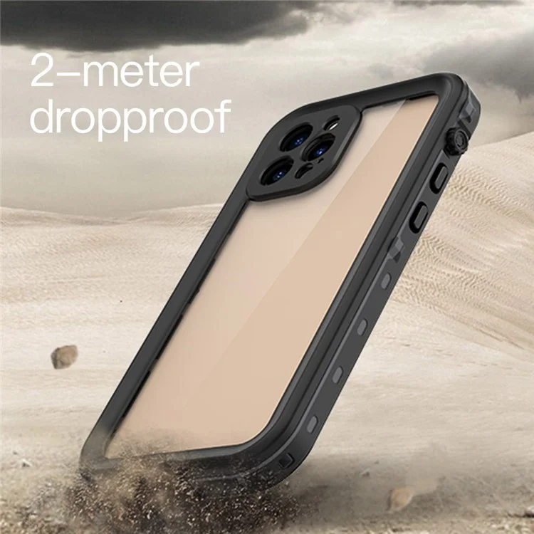 REDPEPPER Dot+ Series IP68 Waterproof Case for iPhone 12 Pro Max , PC+TPU Full Body Shockproof Clear Phone Cover - Black