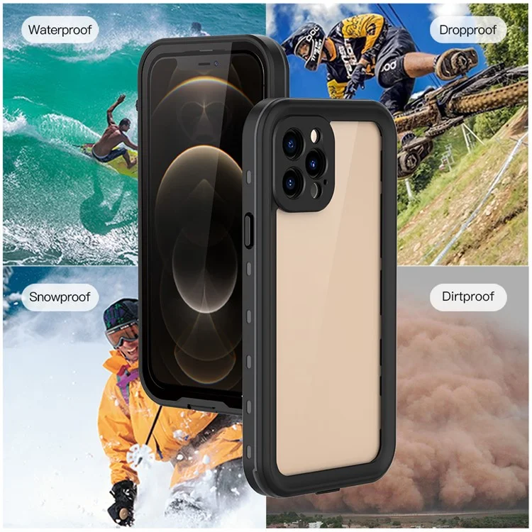 REDPEPPER Dot+ Series IP68 Waterproof Case for iPhone 12 Pro Max , PC+TPU Full Body Shockproof Clear Phone Cover - Black