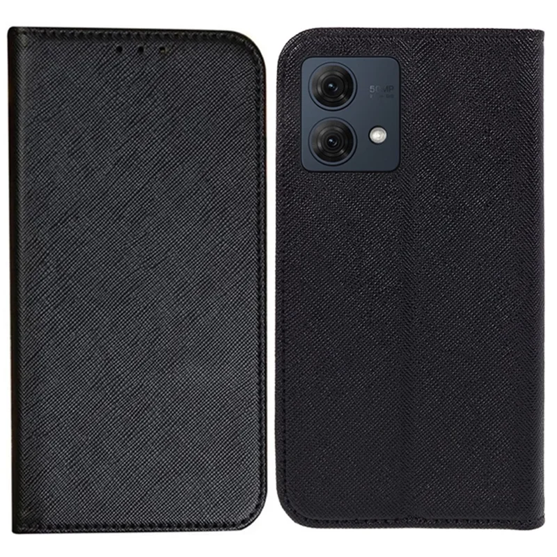 For Motorola Moto G84 5G Cross Texture Phone Cover Shockproof Leather Wallet Stand Case - Black