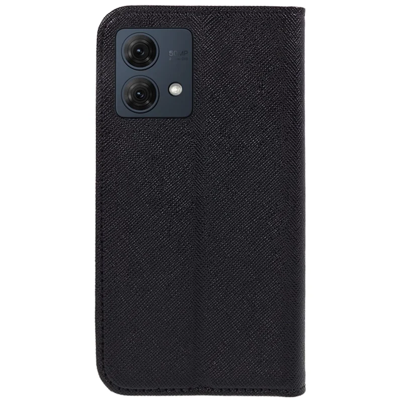 For Motorola Moto G84 5G Cross Texture Phone Cover Shockproof Leather Wallet Stand Case - Black