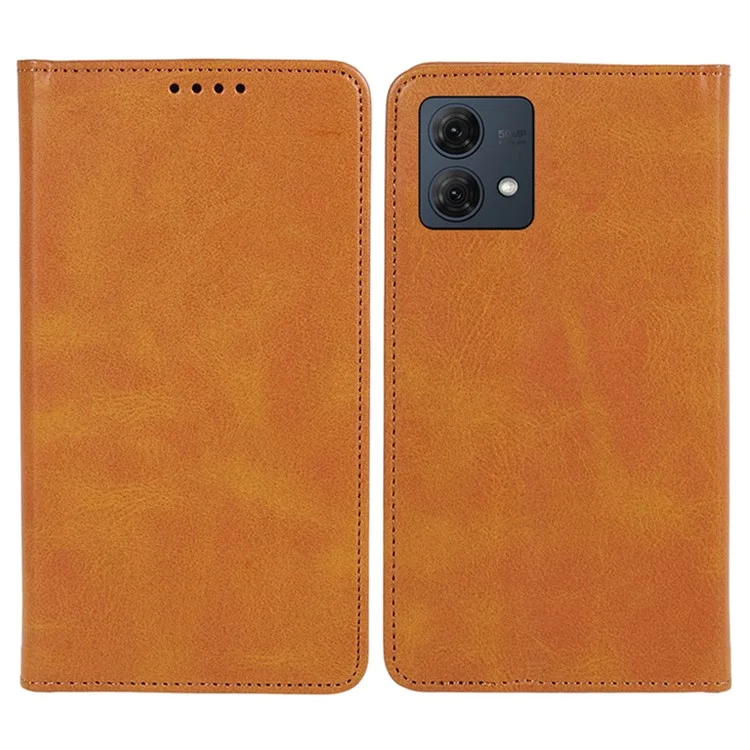 For Motorola Moto G84 5G PU Leather Cell Phone Case Calf Texture Stand Wallet Cover - Khaki