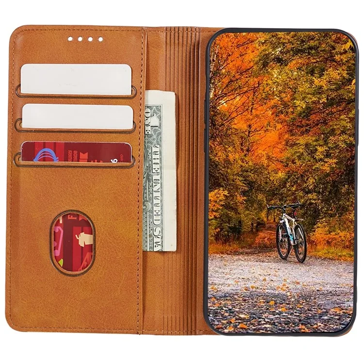 For Motorola Moto G84 5G PU Leather Cell Phone Case Calf Texture Stand Wallet Cover - Khaki