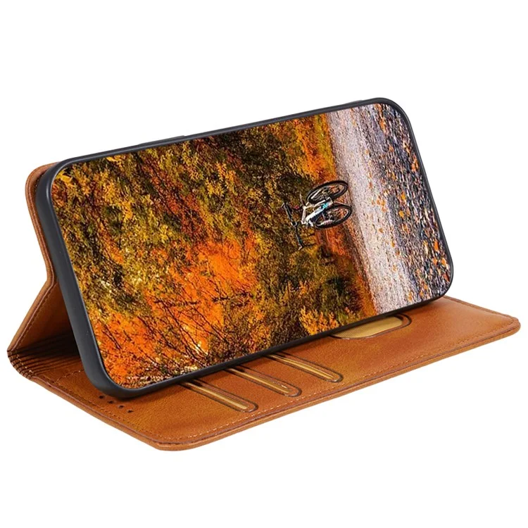 For Motorola Moto G84 5G PU Leather Cell Phone Case Calf Texture Stand Wallet Cover - Khaki