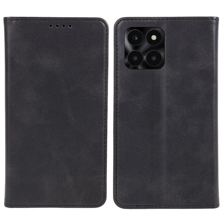 For Honor X6a 4G PU Leather Calf Texture Stand Wallet Cover Magnetic Closing Phone Case - Black
