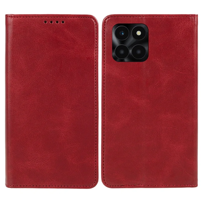 For Honor X6a 4G PU Leather Calf Texture Stand Wallet Cover Magnetic Closing Phone Case - Red