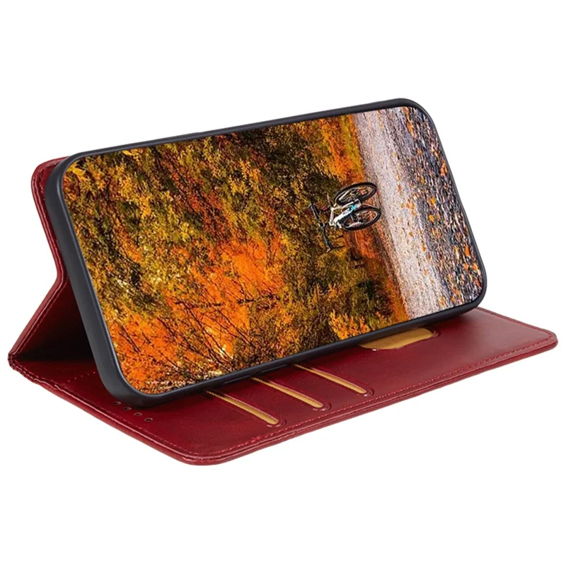 For Honor X6a 4G PU Leather Calf Texture Stand Wallet Cover Magnetic Closing Phone Case - Red