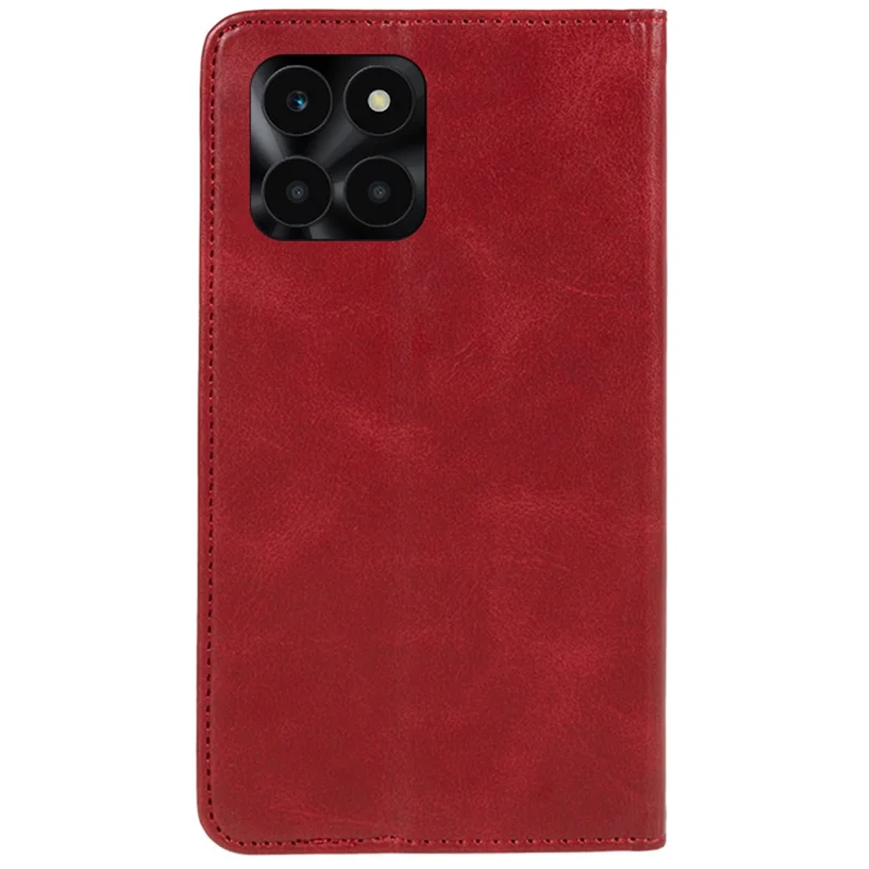 For Honor X6a 4G PU Leather Calf Texture Stand Wallet Cover Magnetic Closing Phone Case - Red