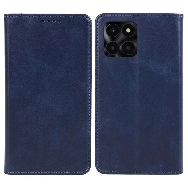For Honor X6a 4G PU Leather Calf Texture Stand Wallet Cover Magnetic Closing Phone Case - Blue