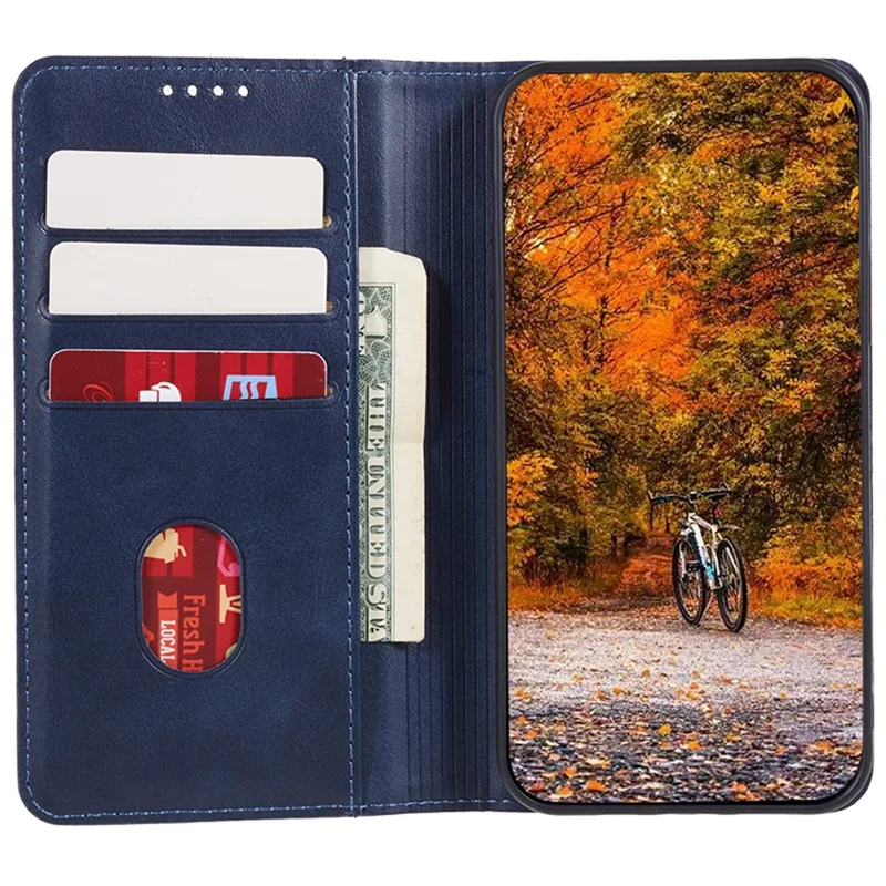 For Honor X6a 4G PU Leather Calf Texture Stand Wallet Cover Magnetic Closing Phone Case - Blue