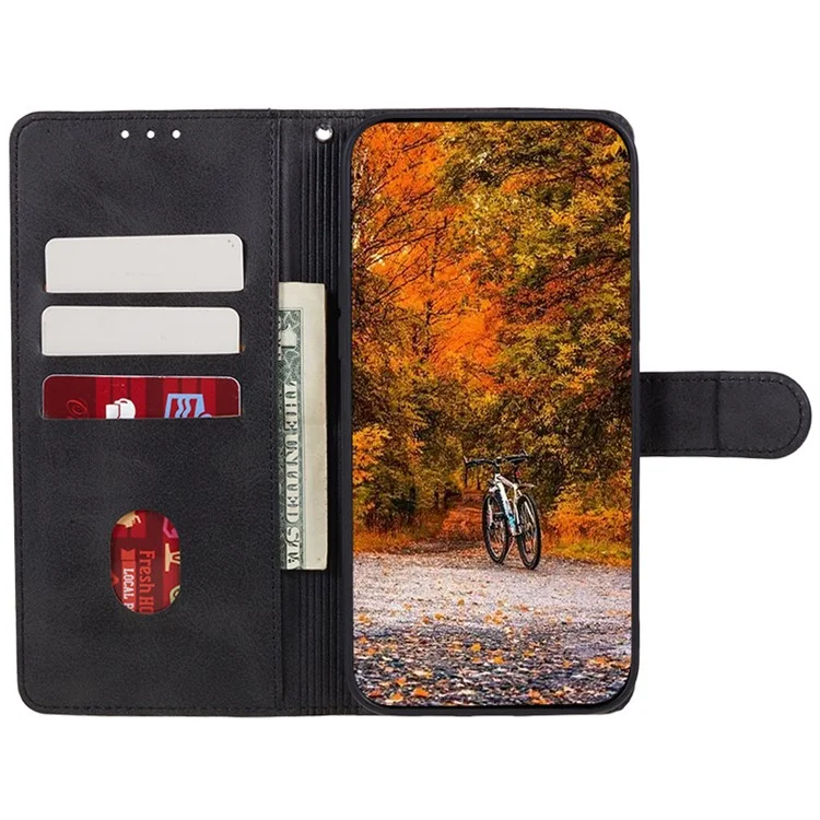 Leather Phone Cover for Honor X6a 4G Magnetic Clasp Calf Texture Wallet Stand Case - Black