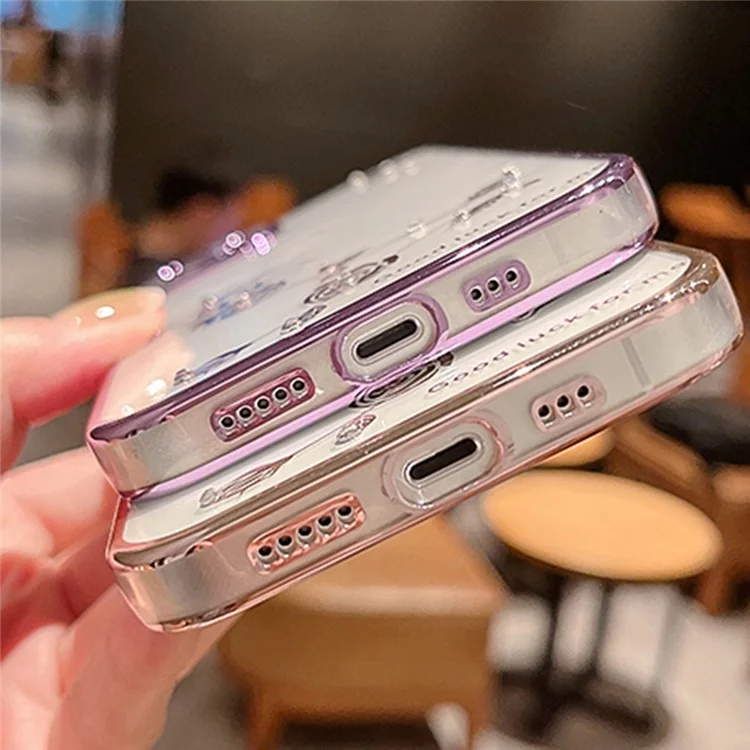 KADEM Para iPhone 15 Pro Decoración de Diamantes de Imitación Electrochapado Estuche Patrón Floral a Prueba de Caídas Cubierta de Teléfono TPU - Rojo