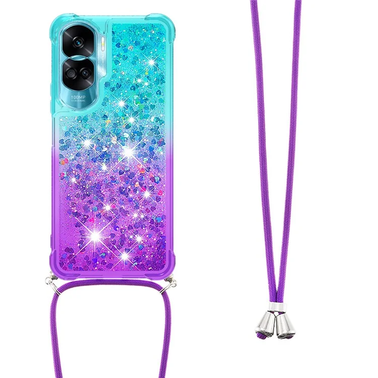 YB Quicksand Series-6 Glitter Gradient Phone Case para Honor 90 Lite 5G, Capa TPU com Cascata - Azul Céu+Roxo