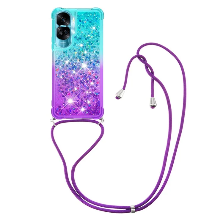 YB Quicksand Series-6 Glitter Gradient Phone Case para Honor 90 Lite 5G, Capa TPU com Cascata - Azul Céu+Roxo