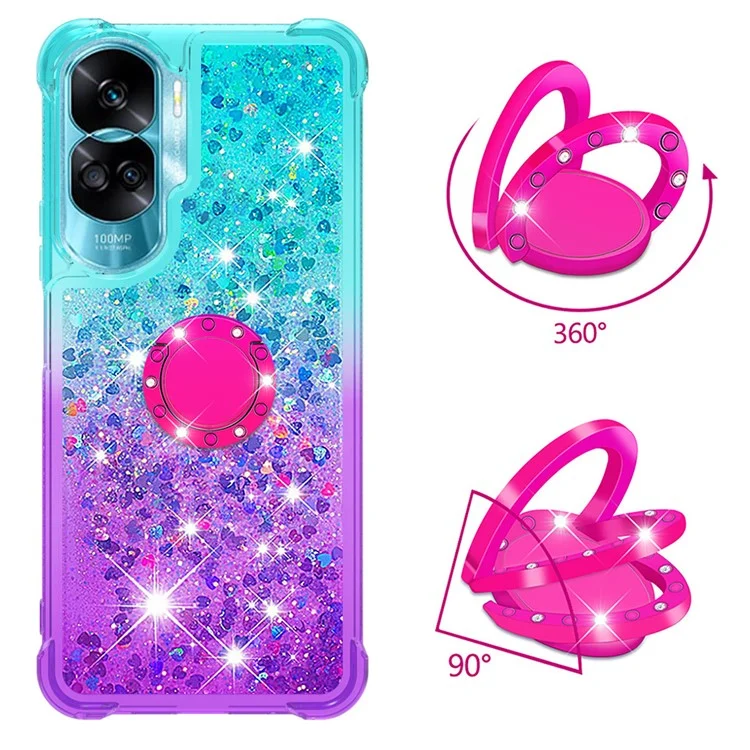 YB Quicksand-Serie-8 Für Honor 90 Lite 5G Farbverlauf Bling Fließende Hülle mit Ständer TPU Handyhülle - Himmelblau+Lila 