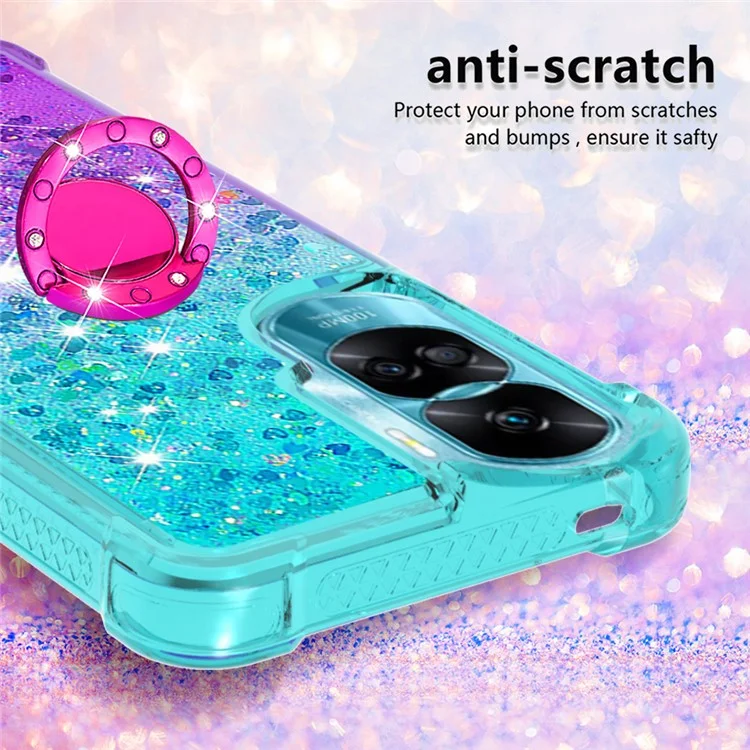 YB Quicksand-Serie-8 Für Honor 90 Lite 5G Farbverlauf Bling Fließende Hülle mit Ständer TPU Handyhülle - Himmelblau+Lila 