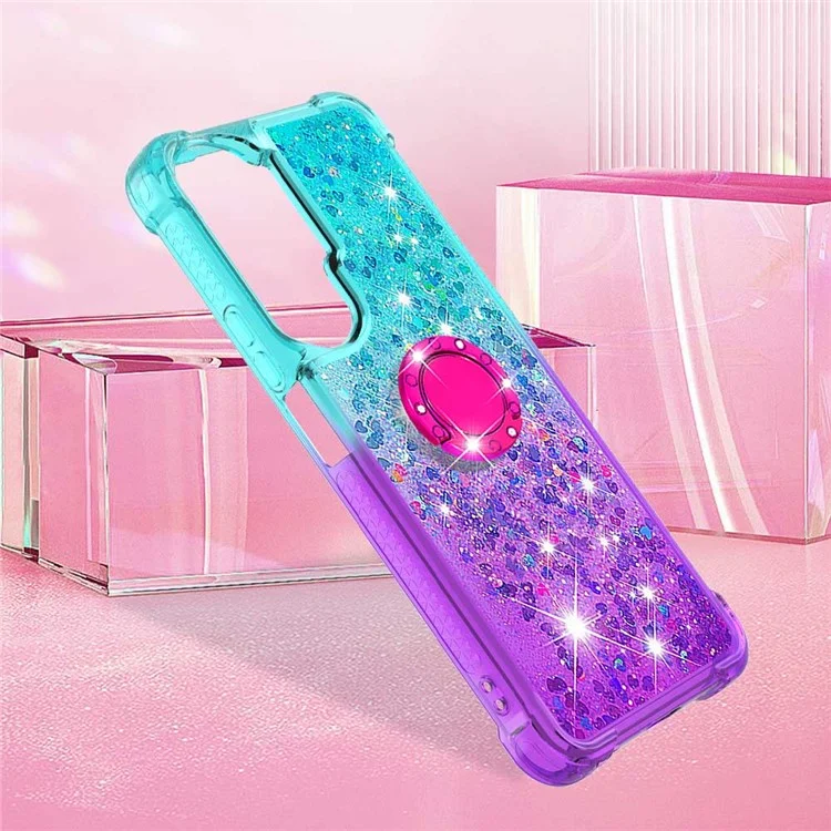 YB Quicksand-Serie-8 Für Honor 90 Lite 5G Farbverlauf Bling Fließende Hülle mit Ständer TPU Handyhülle - Himmelblau+Lila 