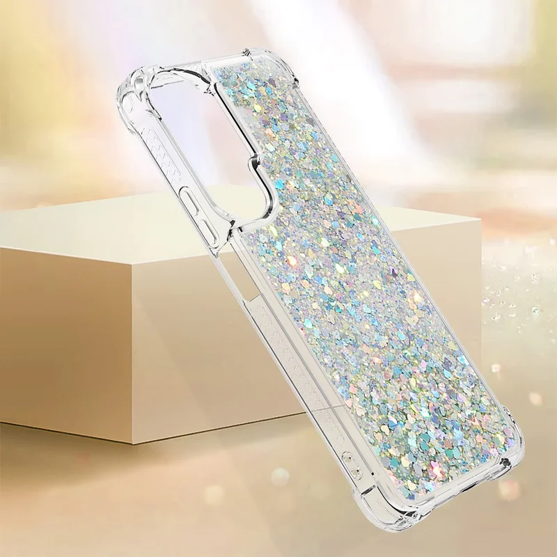 For Honor 90 Lite 5G TPU Case Glitter Quicksand Shockproof Phone Back Cover - Silver / Hearts
