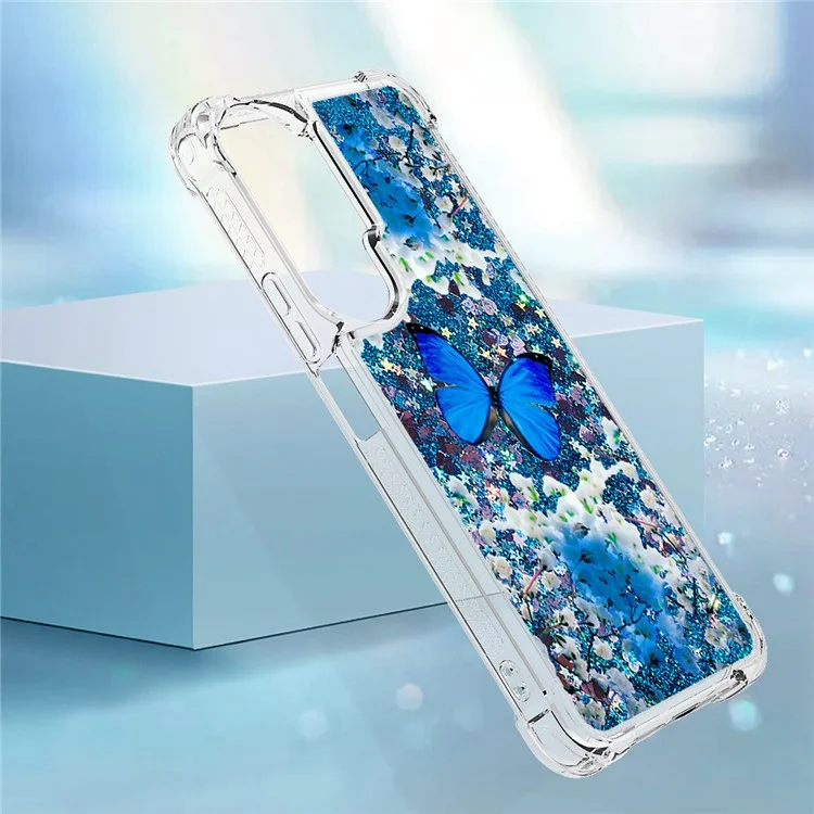 Série YB Quicksand-2 pour Honor 90 Lite 5G Étui à motif flottant et brillant en TPU avec impression - Papillon bleu