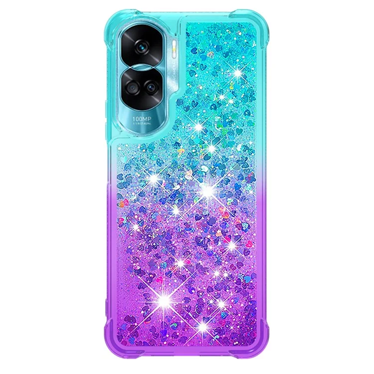 Серия YB Quicksand Series-3 Gradient Shockproof Cover для Honor 90 Lite 5G, TPU Moving Glitter Phone Case - Sky Blue+Purple