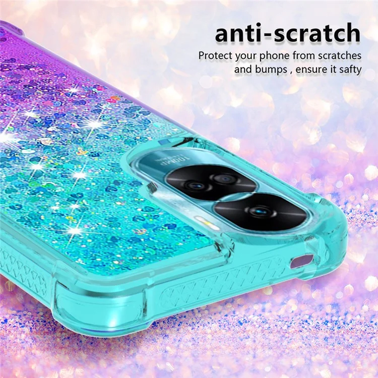Серия YB Quicksand Series-3 Gradient Shockproof Cover для Honor 90 Lite 5G, TPU Moving Glitter Phone Case - Sky Blue+Purple