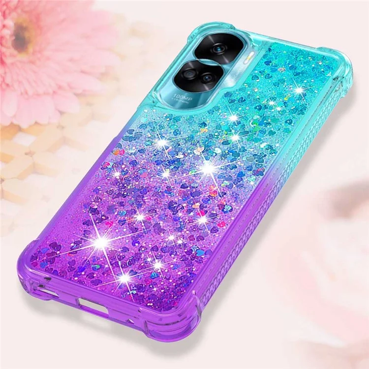 Серия YB Quicksand Series-3 Gradient Shockproof Cover для Honor 90 Lite 5G, TPU Moving Glitter Phone Case - Sky Blue+Purple
