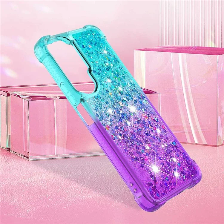 Серия YB Quicksand Series-3 Gradient Shockproof Cover для Honor 90 Lite 5G, TPU Moving Glitter Phone Case - Sky Blue+Purple