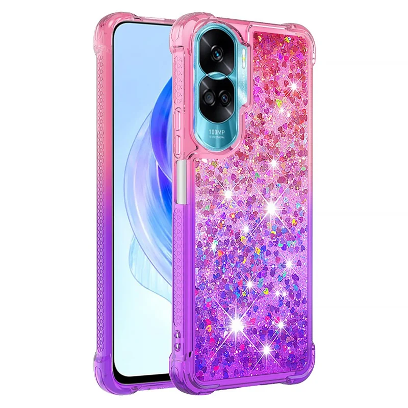 For Honor 90 Lite 5G TPU Case Gradient Quicksand Phone Back Cover - Pink+Purple