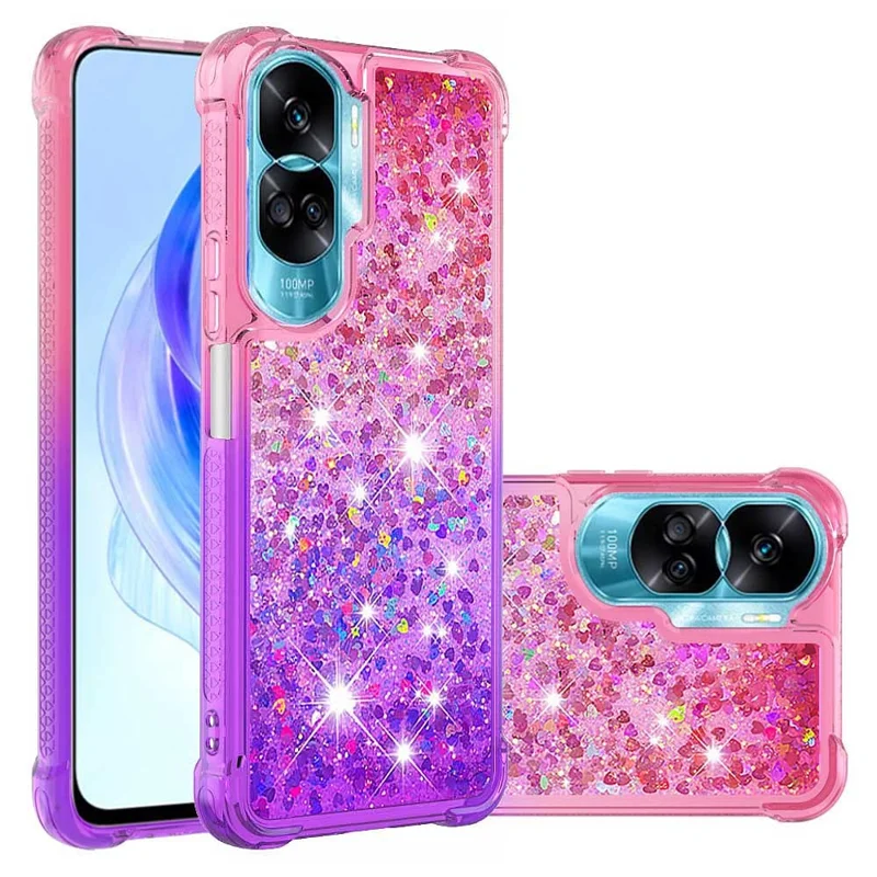 For Honor 90 Lite 5G TPU Case Gradient Quicksand Phone Back Cover - Pink+Purple