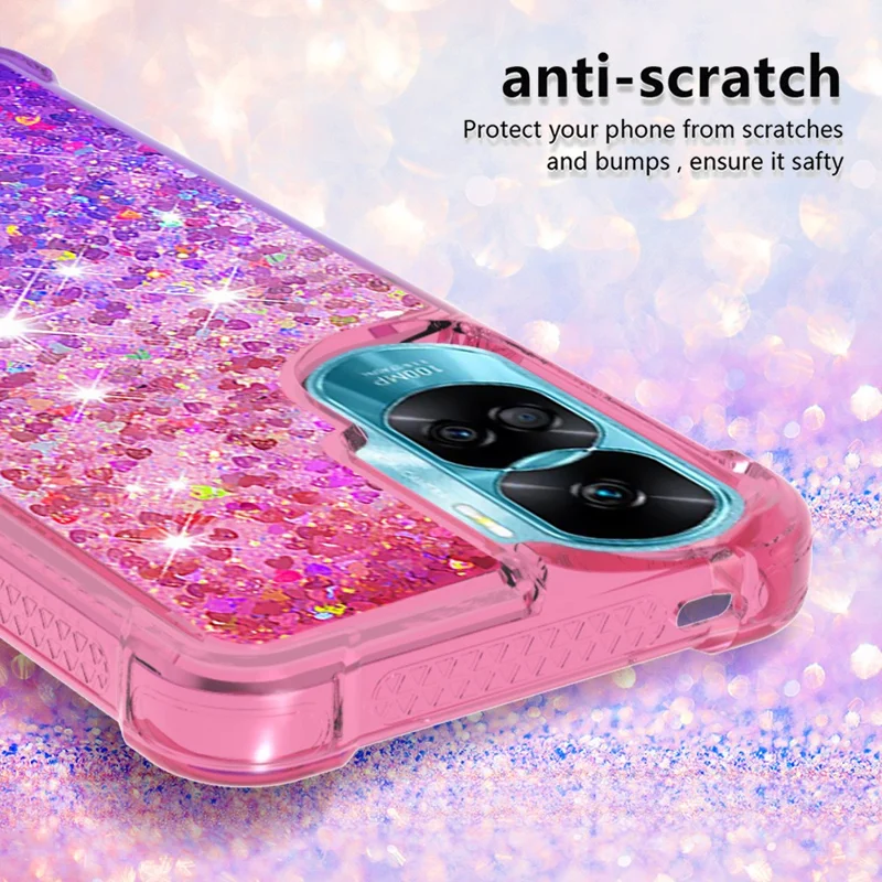 For Honor 90 Lite 5G TPU Case Gradient Quicksand Phone Back Cover - Pink+Purple