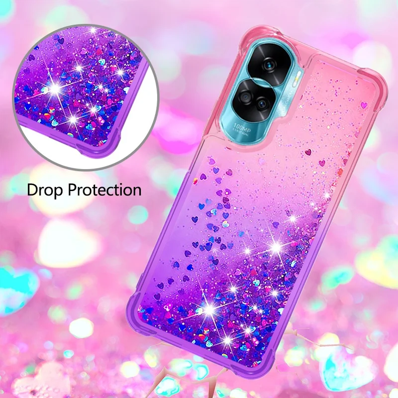 For Honor 90 Lite 5G TPU Case Gradient Quicksand Phone Back Cover - Pink+Purple