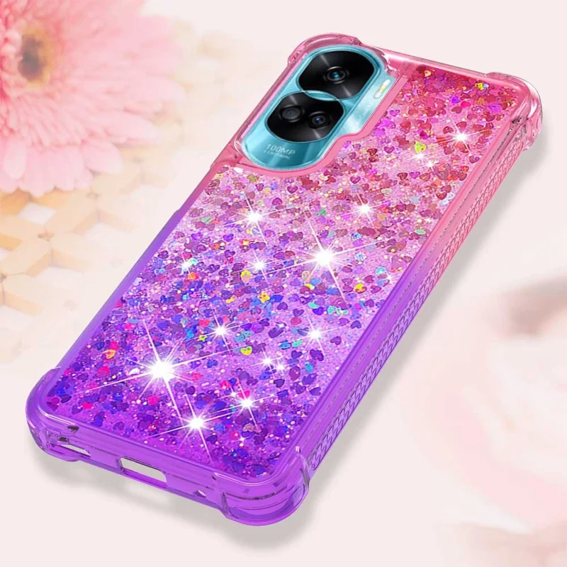 For Honor 90 Lite 5G TPU Case Gradient Quicksand Phone Back Cover - Pink+Purple