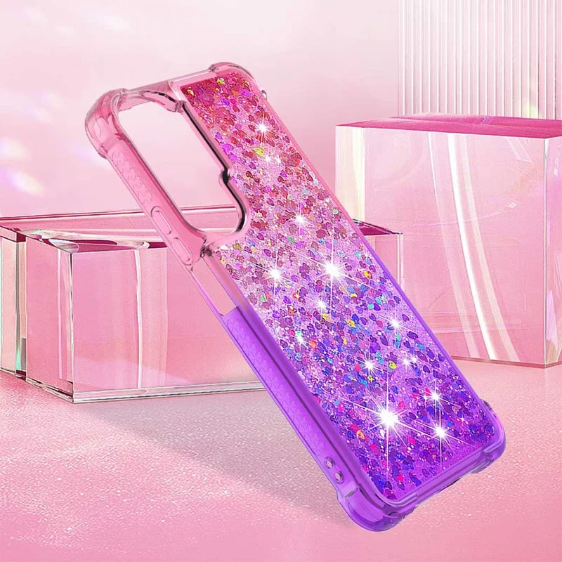 For Honor 90 Lite 5G TPU Case Gradient Quicksand Phone Back Cover - Pink+Purple