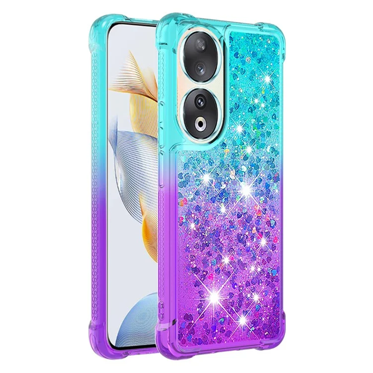 YB Quicksand Series-3 Gradient Shockproof TPU Cover para Honor 90 Moving Glitter Anti-Drop Phone Case - Azul Céu+Roxo