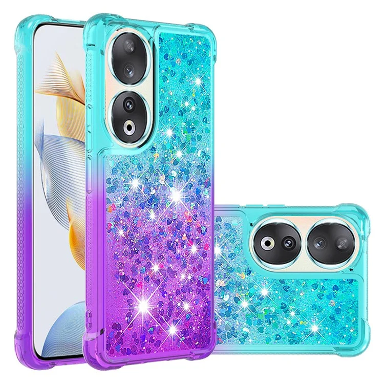 YB Quicksand Series-3 Gradient Shockproof TPU Cover para Honor 90 Moving Glitter Anti-Drop Phone Case - Azul Céu+Roxo