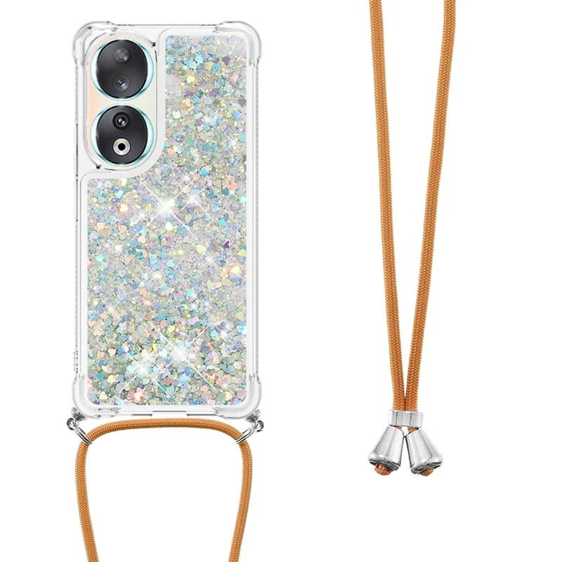 For Honor 90 TPU-case med quicksand-design og snor - Sølv / Hjerter